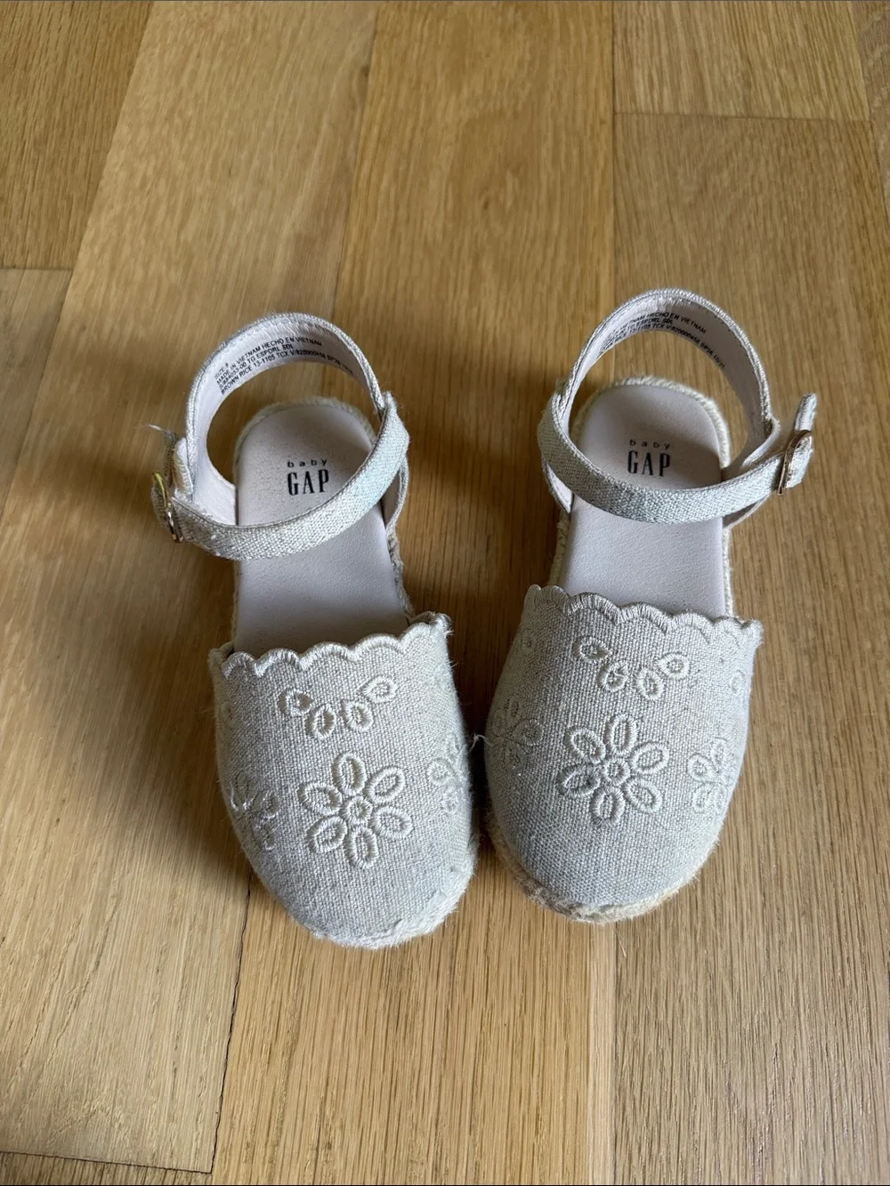 GAP Girls Beige Floral Embroidered Ankle-Strap Sandals